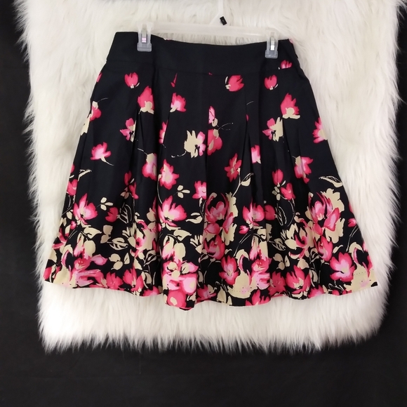 George Dresses & Skirts - George Black and Pink Floral Pleated Skirt Size 10
